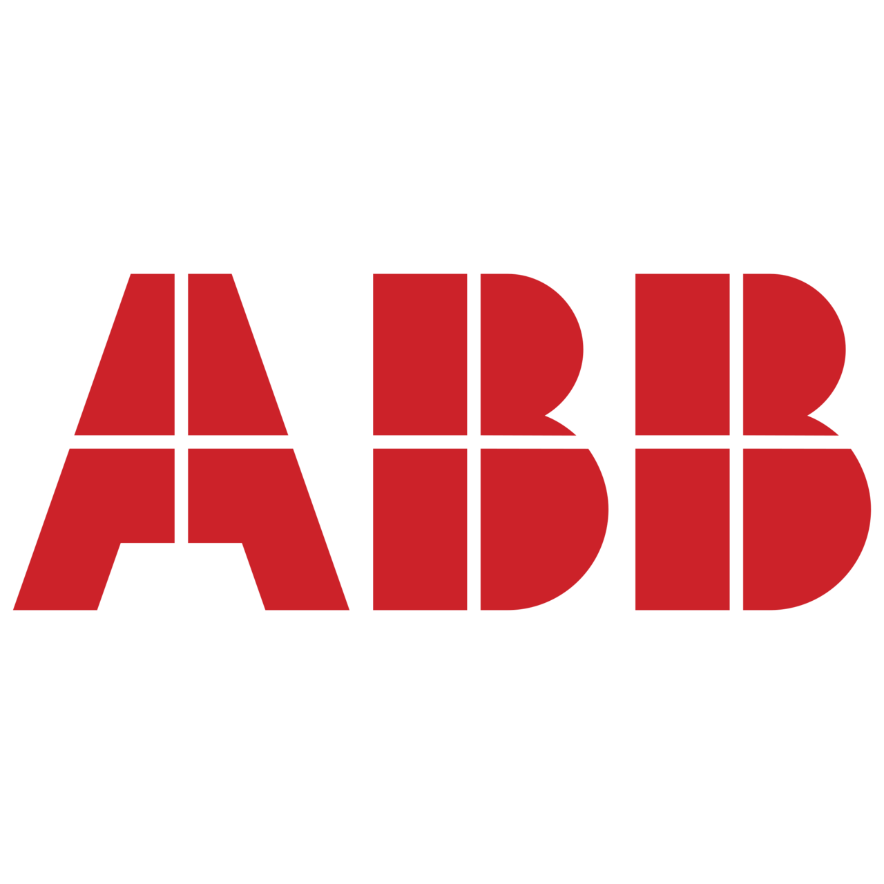 a red abb logo on a white background