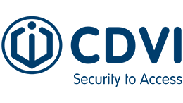 the logo for cdvi security to access is blue and white .