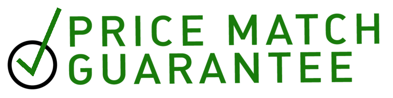 A price match guarantee sign with a check mark