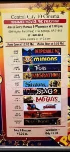 Central City 10 Cinema summer movie schedule. Movies include 