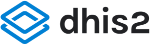 Logo for DHIS2, featuring a blue diamond-shaped graphic beside the text