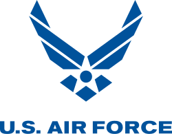 Blue U.S. Air Force emblem featuring wings above a star and the words 