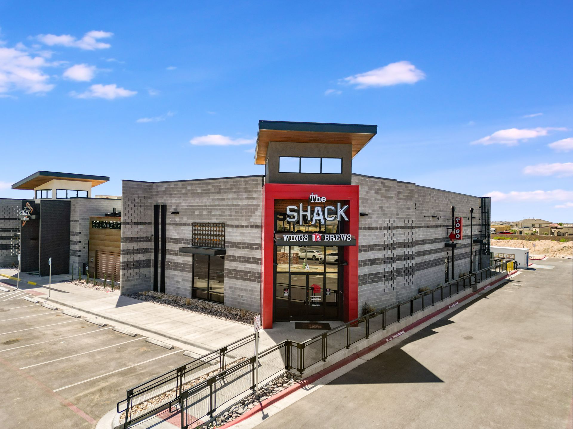 Restaurant entrance with signage space and customer entry visibility