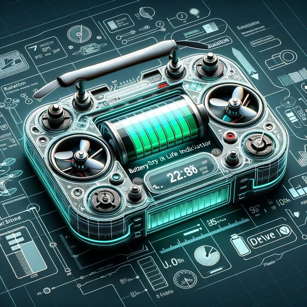 An image showcasing a battery life indicator, designed to emphasize its crucial role in determining a drone's flight duration and capabilities.