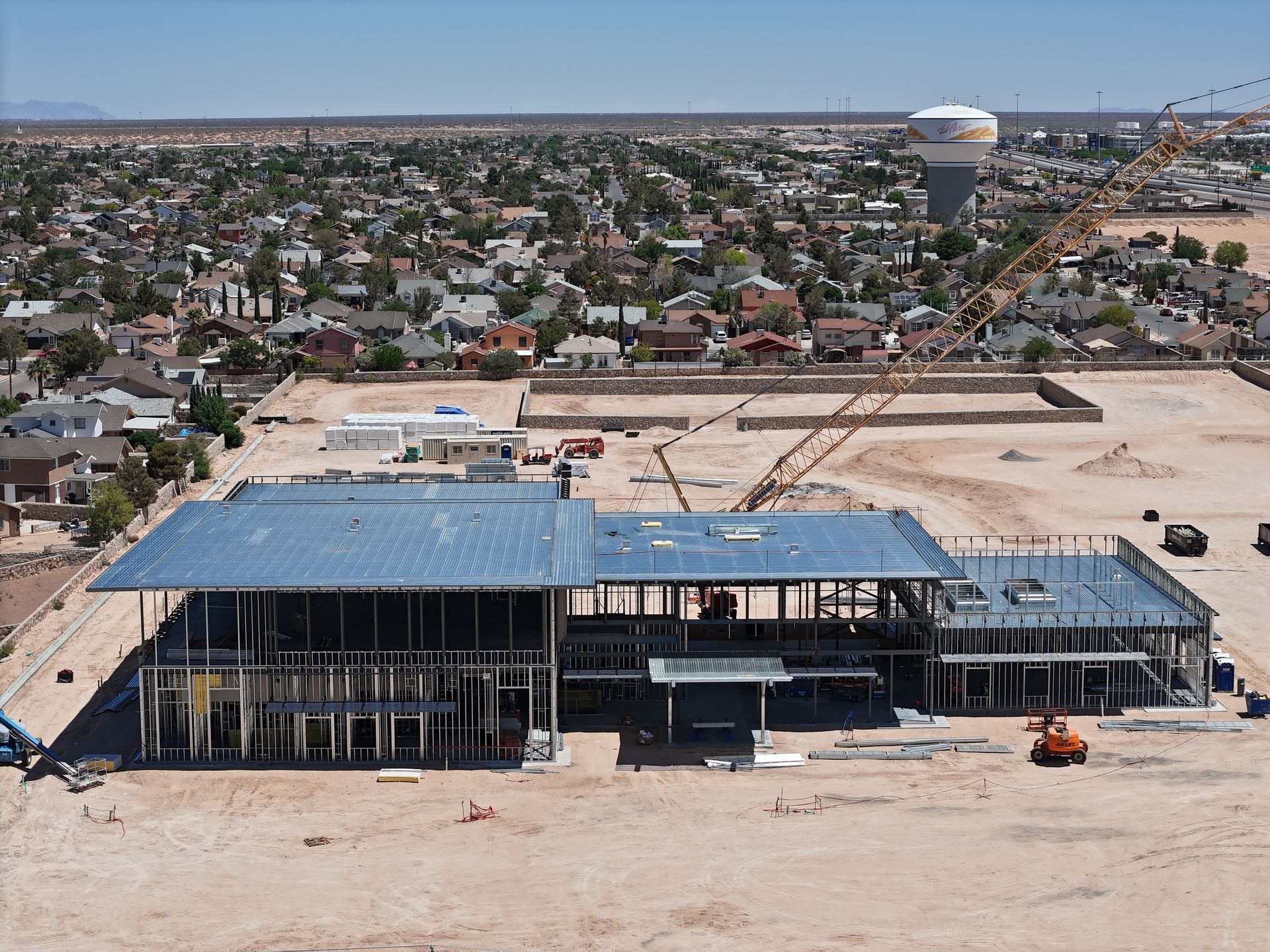 Aerial view of El Paso Veteran Wellness Center construction site, highlighting building progress and development for Veterans' holistic wellness services.