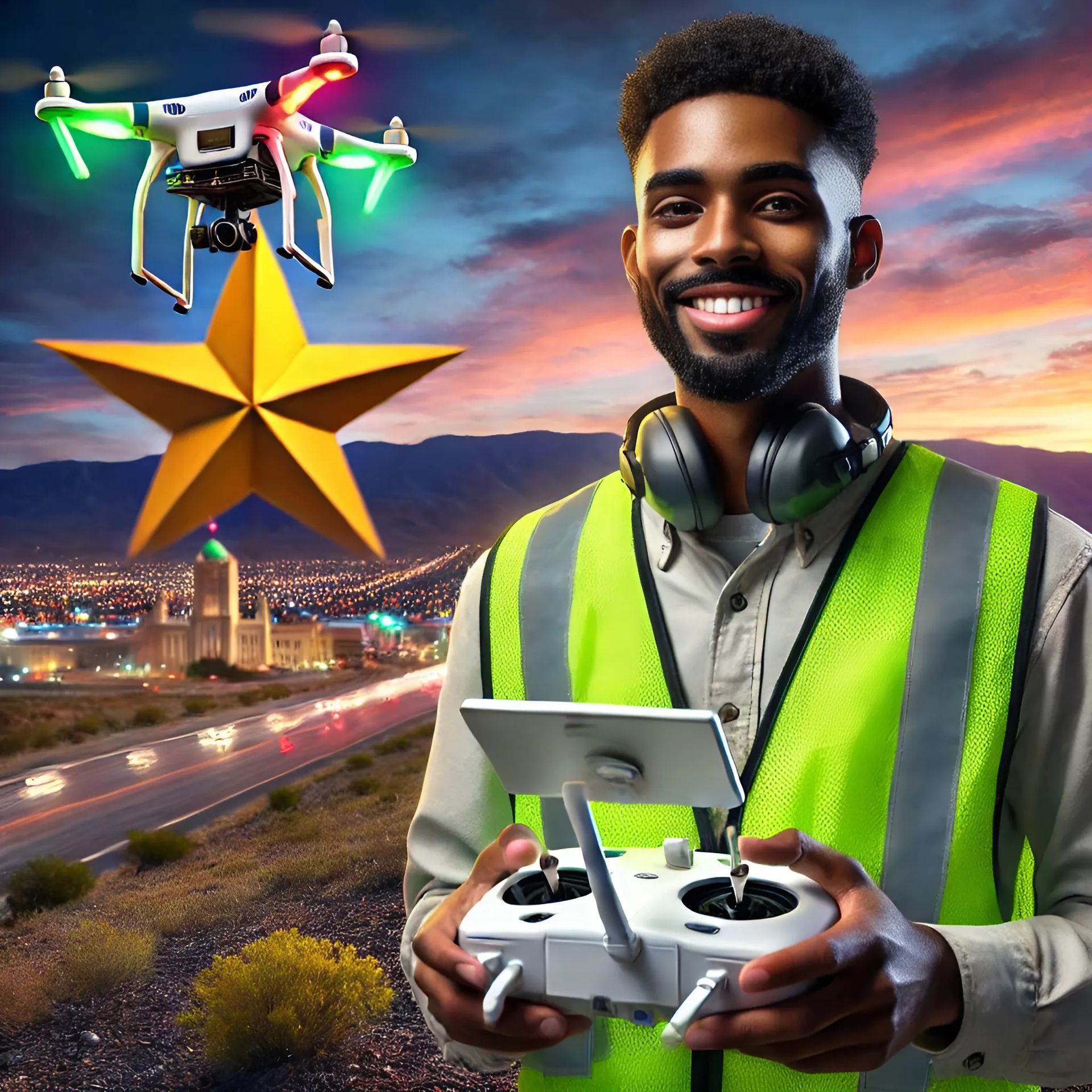 Drone pilot operating a drone near the El Paso Star, highlighting FAA Part 107 training and real-world drone operations in El Paso, Texas.