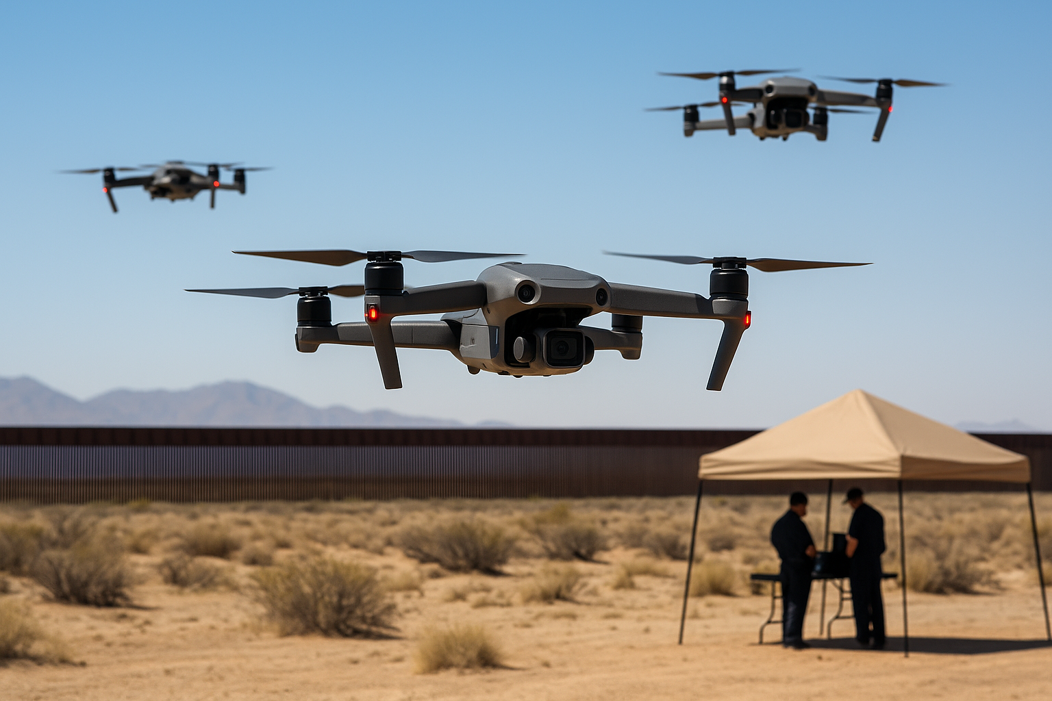 Drones fly near the border as FAA officials conduct detection testing in Santa Teresa, NM.