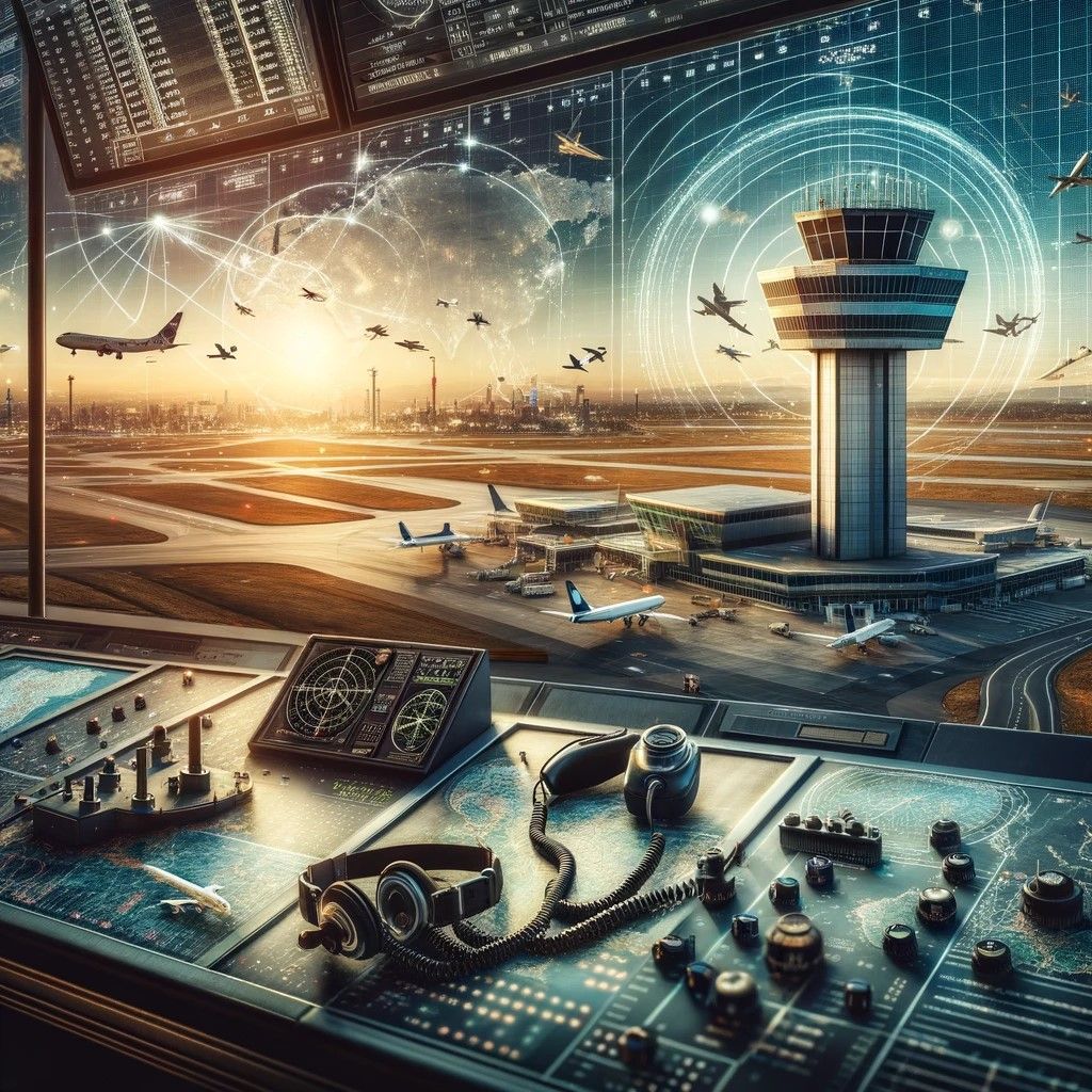 The image conveys the concept of safety and coexistence in airspace, highlighting the measures in place to ensure both drones and manned aircraft operate without interference.