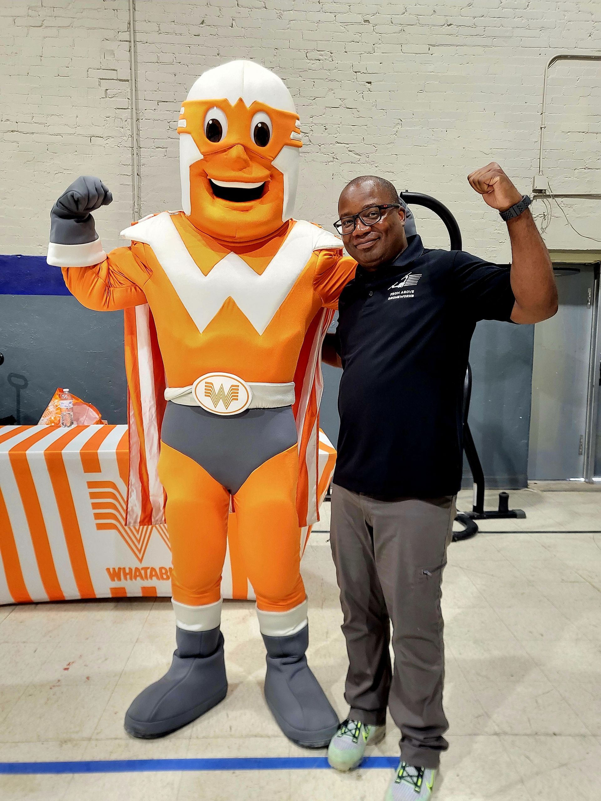 Whataburger superhero at From Above Droneworks summer event with Boys and Girls Club of El Paso.