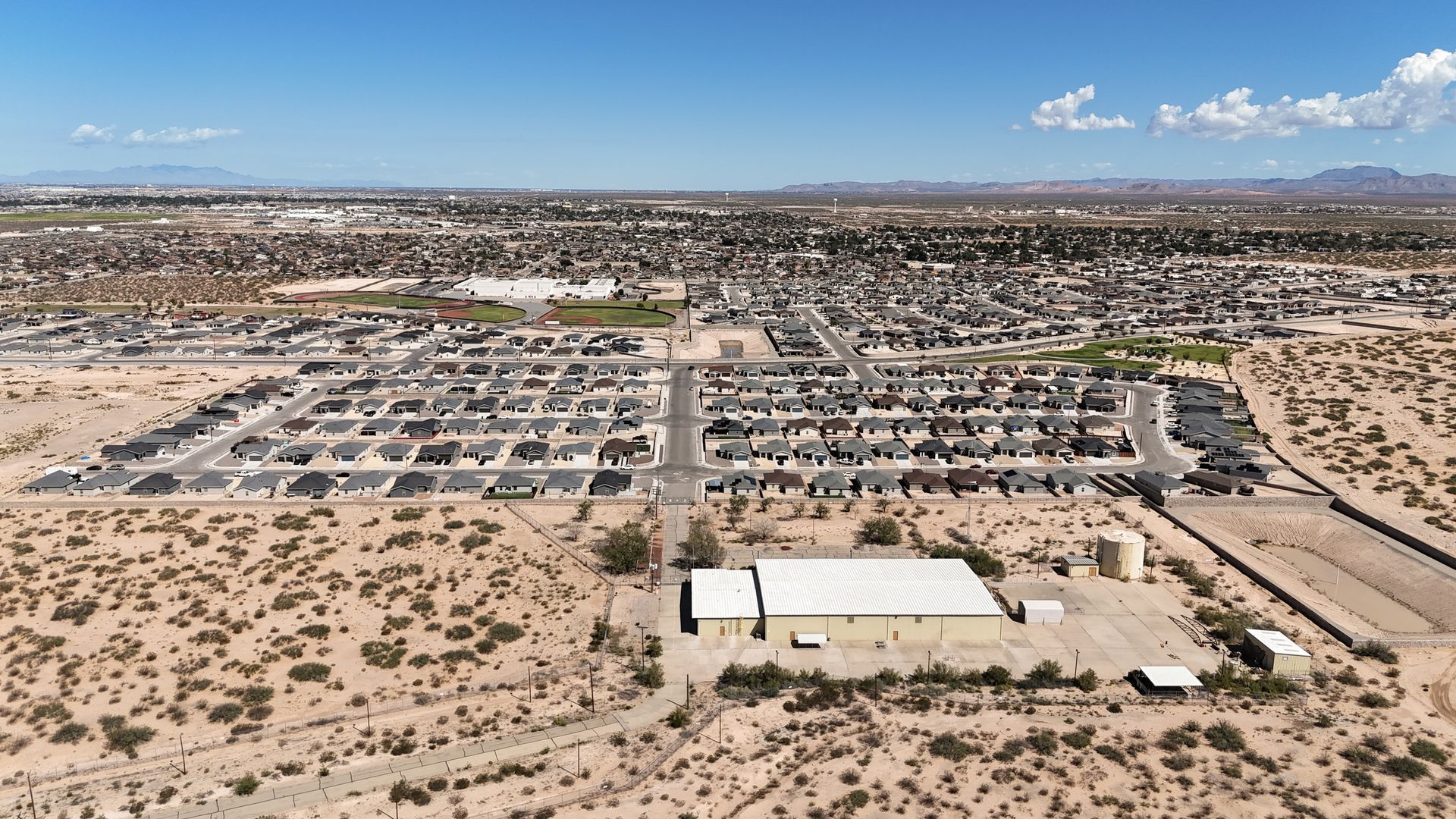High-resolution drone photography showing acreage for sale in Horizon City