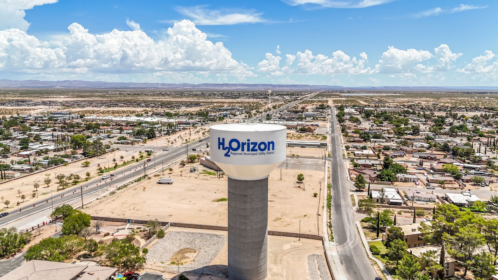 Aerial drone photo of vacant land parcel in Horizon City, Texas