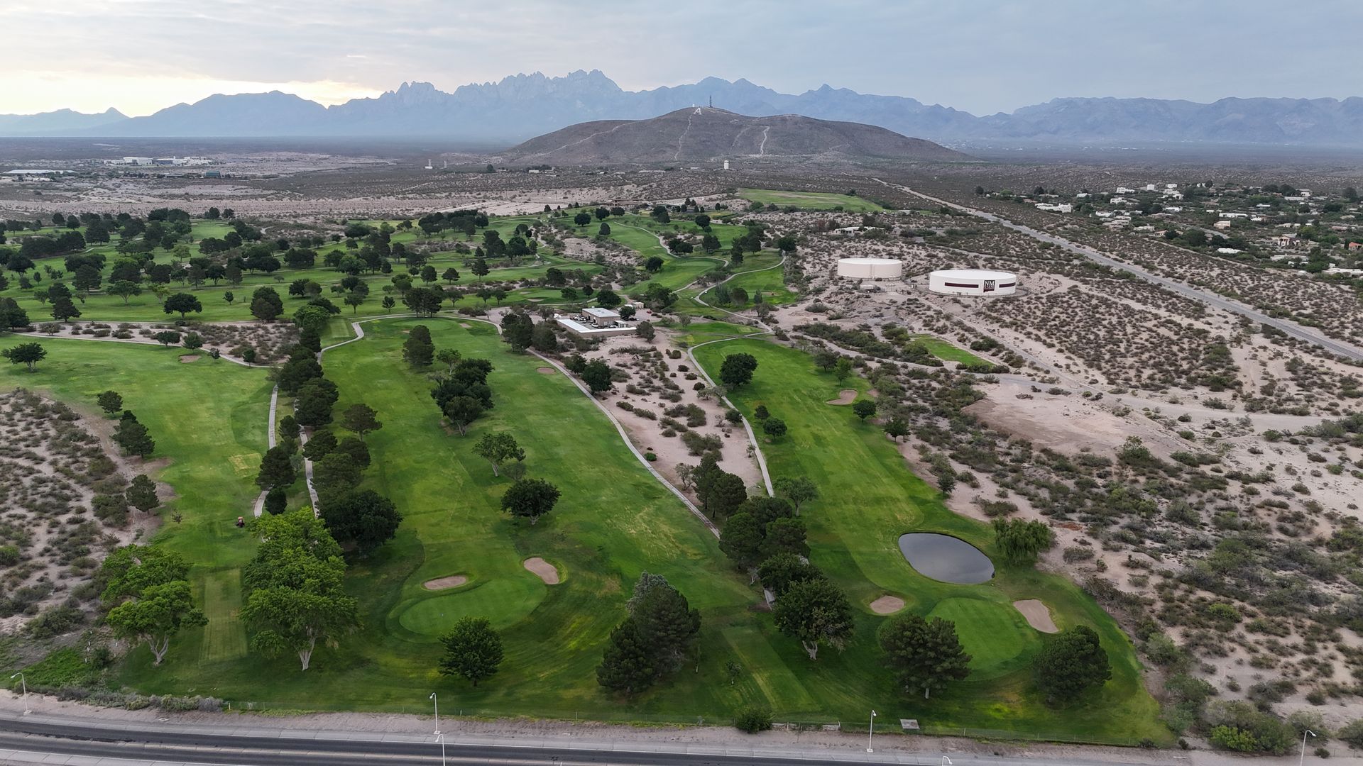 Aerial photo of Las Cruces Golf Course near Interstate 25 in Las Cruces, New Mexico.