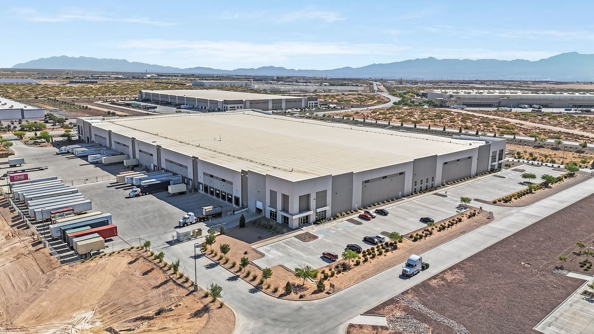 Aerial drone image of an industrial park in Santa Teresa, New Mexico.