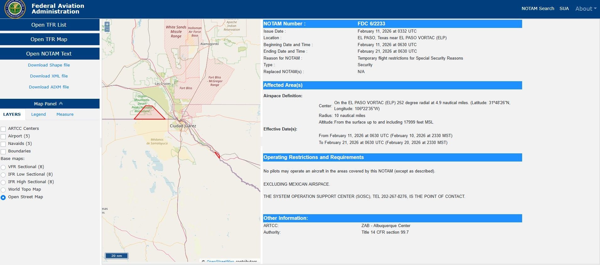 Map interface with a map of an area alongside detailed information about it in the panel.