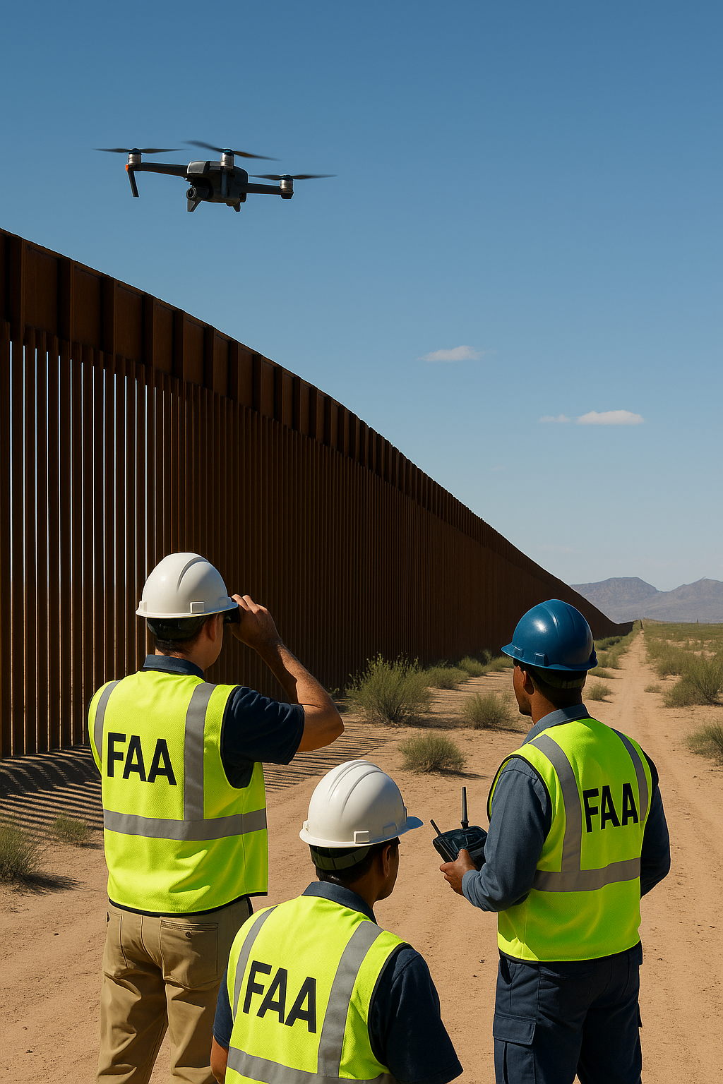 FAA monitors drone near border fence in Santa Teresa, NM.