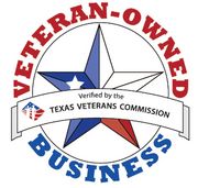 Texas Veteran Commission Veteran Owned Certified Business Logo: The logo showcases the official emblem of the Texas Veteran Commission, featuring a stylized representation of a lone star surrounded by laurel wreaths. The words 'Veteran Owned Certified Business' are prominently displayed, indicating the certification. The use of patriotic colors such as red, white, and blue emphasizes honor and recognition of veteran entrepreneurship and service.