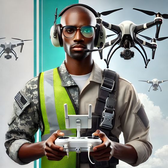 A man in a military uniform is holding a drone remote control.