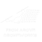 From Above Droneworks logo, showcasing a swift-flying drone, representing premier El Paso Drone Service with sleek design and dynamic motion trails for efficiency and agility.