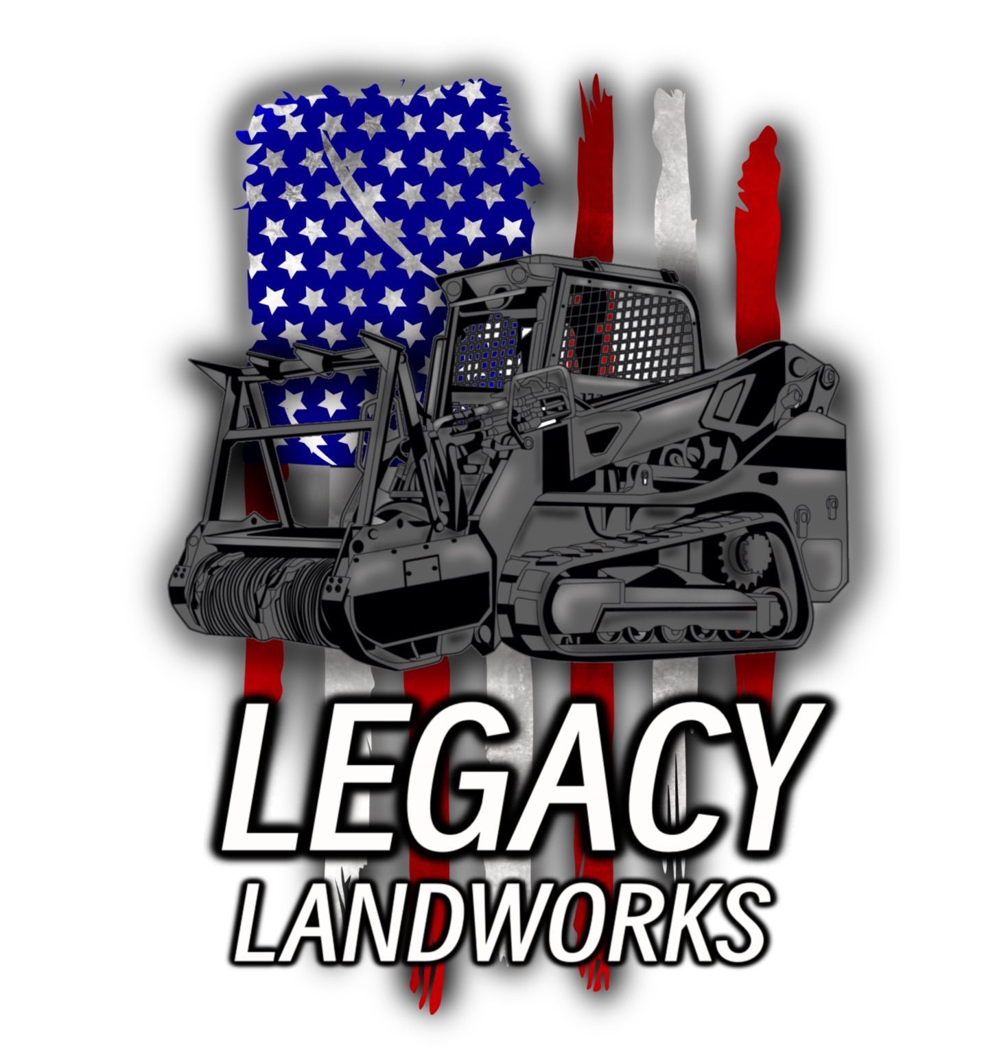 A logo for legacy landworks with an american flag in the background