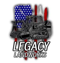 A logo for legacy landworks with an american flag in the background