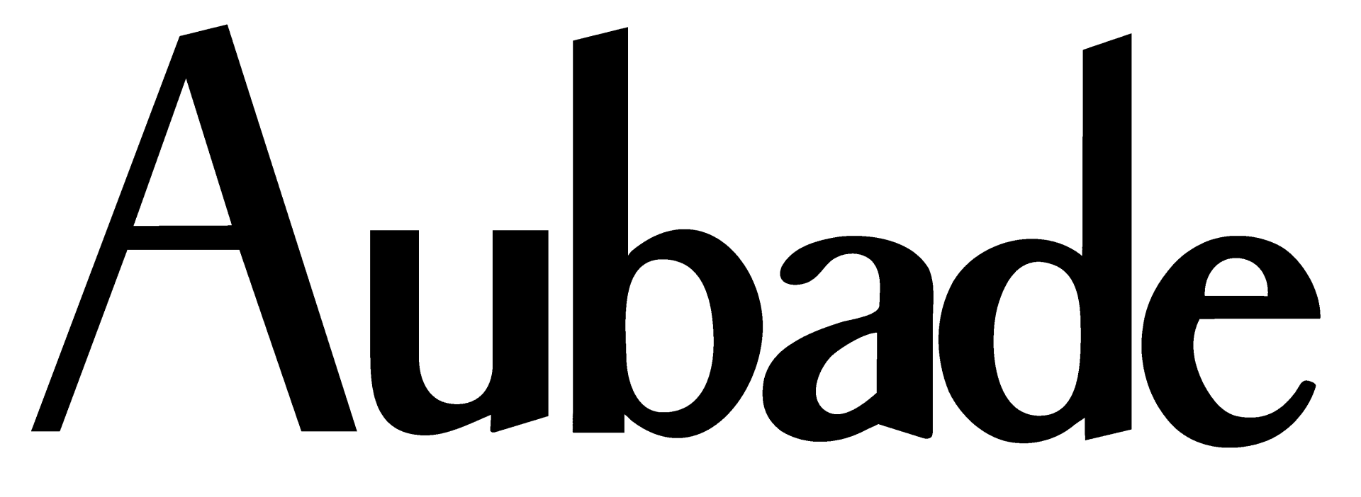 A black and white logo for aubade on a white background.