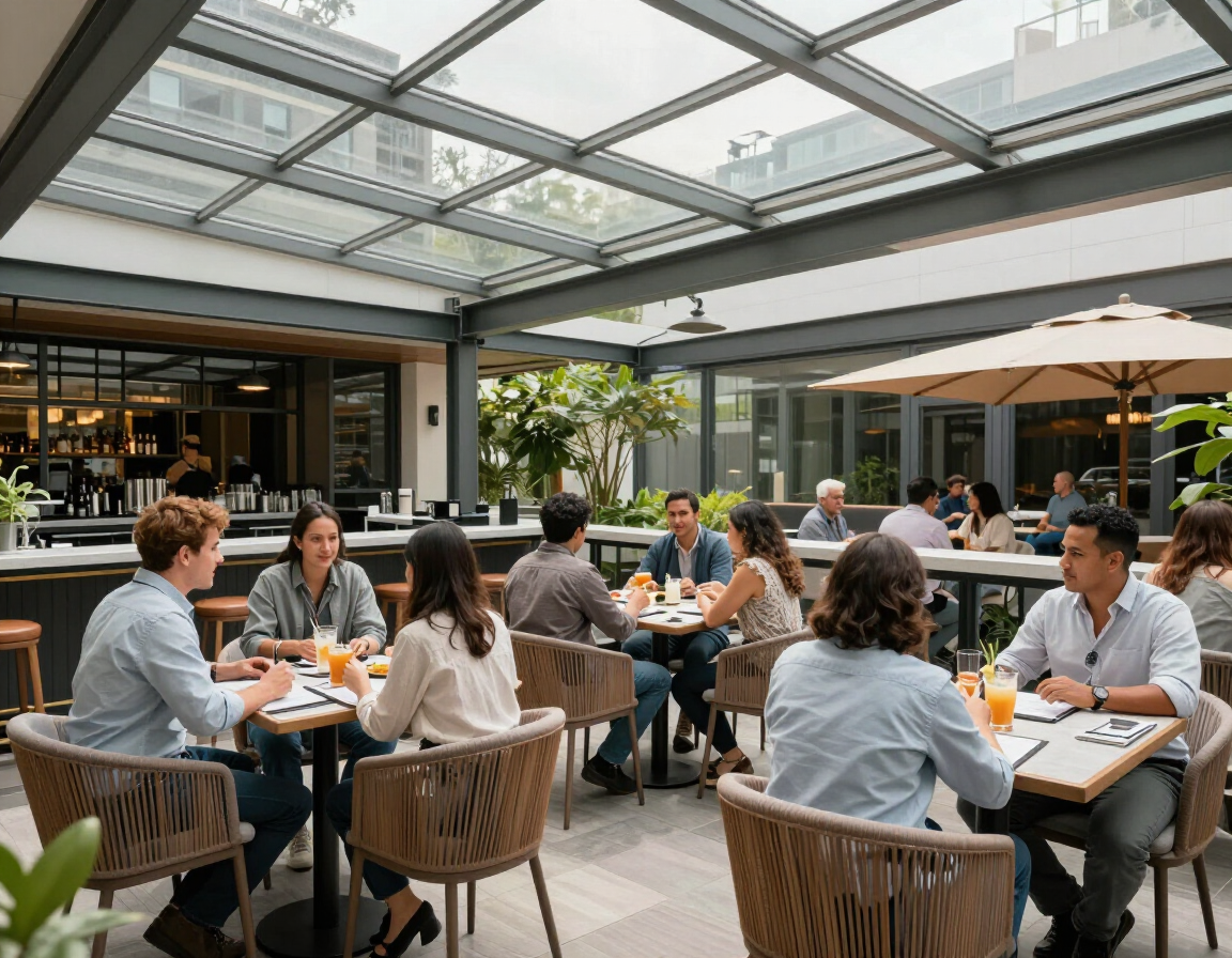 Bar commerciale con copertura in vetro