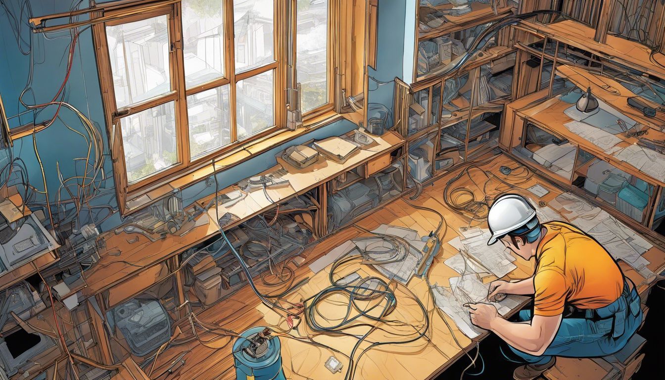 an illustration of a man working in a messy room