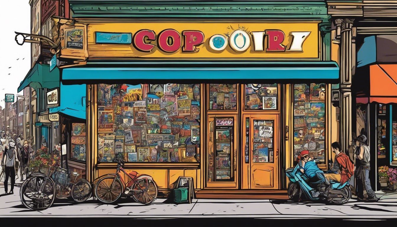 a cartoon drawing of a comic book store called copooie