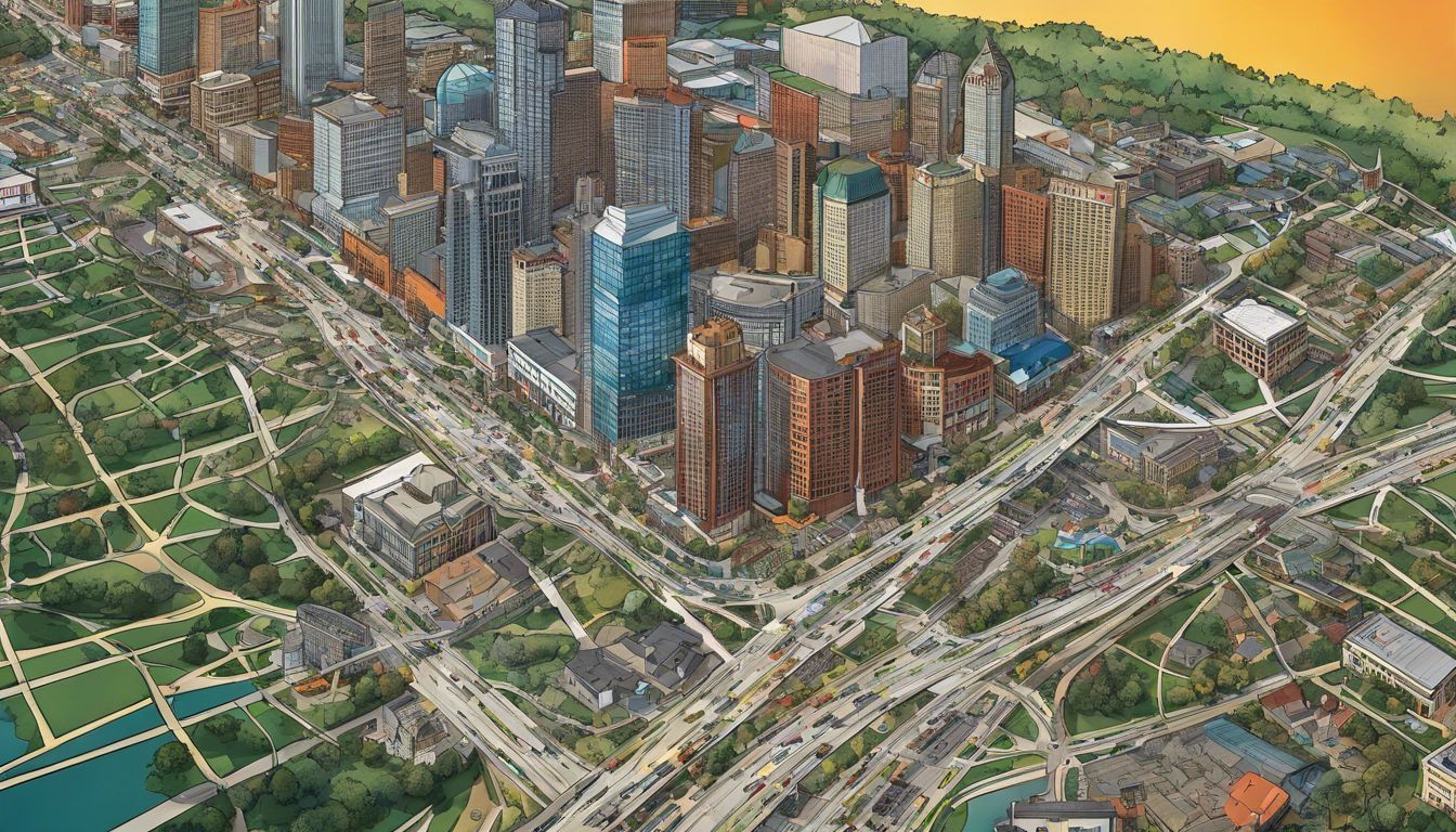 Concept aerial view of vibrant cityscape in Auburn Hills, MI with diverse buildings.