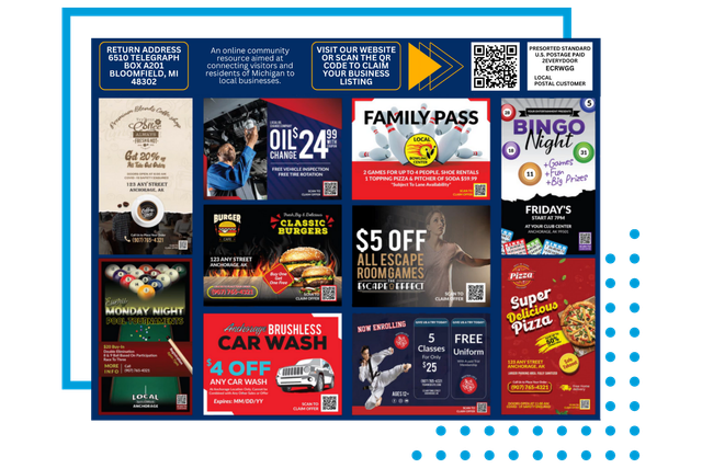A collage of advertisements for various businesses including car wash bingo and family pass