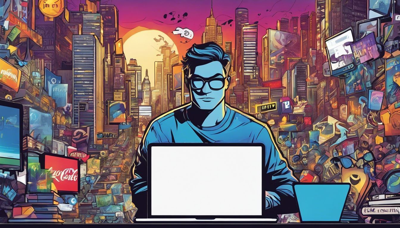 a man is sitting in front of a laptop computer with a city in the background .