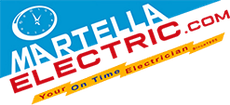 Martella Electric logo with blue clock icon and red italic text on white background