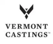 Vermont Castings logo with black stylized emblem and text on white background