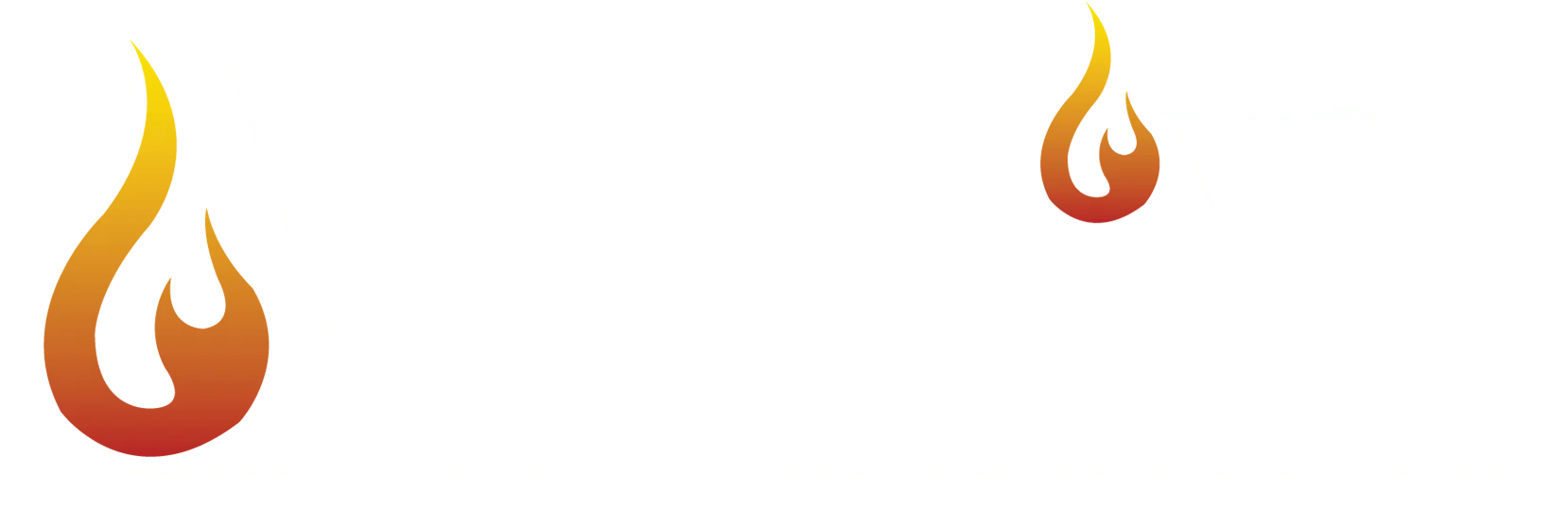 Two flame emojis on a white background, one large at bottom left and one small near top center