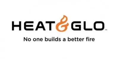 HEATGLO logo with orange flame in the wordmark and tagline “No one builds a better fire”