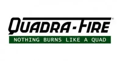 Quadra-Fire logo with slogan “Nothing Burns Like a Quad” in black and green
