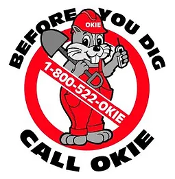 A logo for before you dig call okie