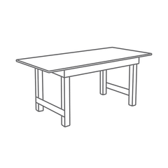Rectangular wooden table with four legs and a connecting brace.
