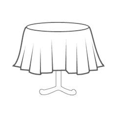 Round table with a white tablecloth.