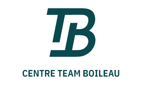 Le logo du centre team boileau est une lettre TB bleue sur fond blanc.