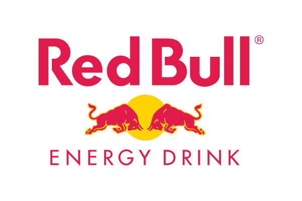 Un logo de boisson énergisante Red Bull sur fond blanc