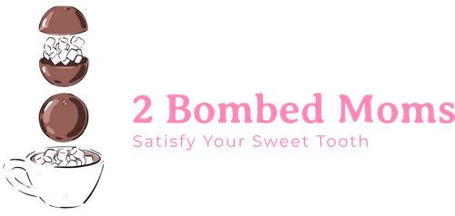 chocolate gift baskets hamilton Logo for “2 Bombed Moms” with pink text and stacked chocolate dessert icons above the tagline “Satisfy Your Sweet Tooth”