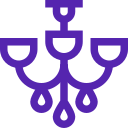 A purple icon of a chandelier on a white background.