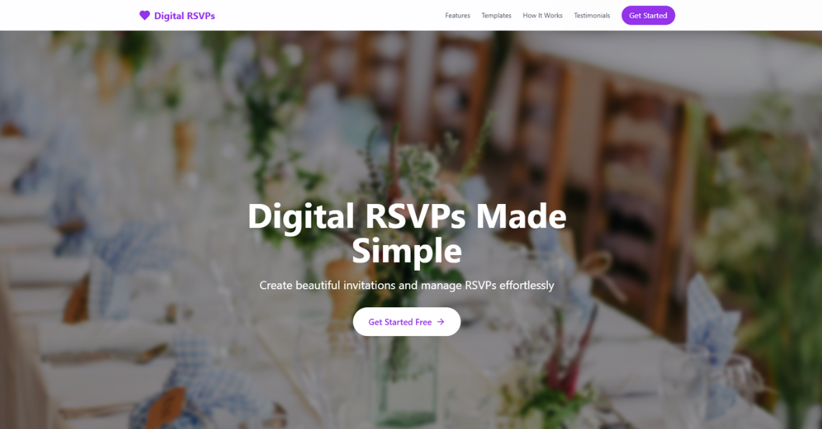 A screenshot of a website for a company called digital rsvps made simple.