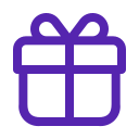 A purple gift box with a bow on a white background.