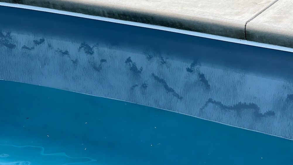 A pool with severe surface erosion due to very aggressive water with a low LSI.