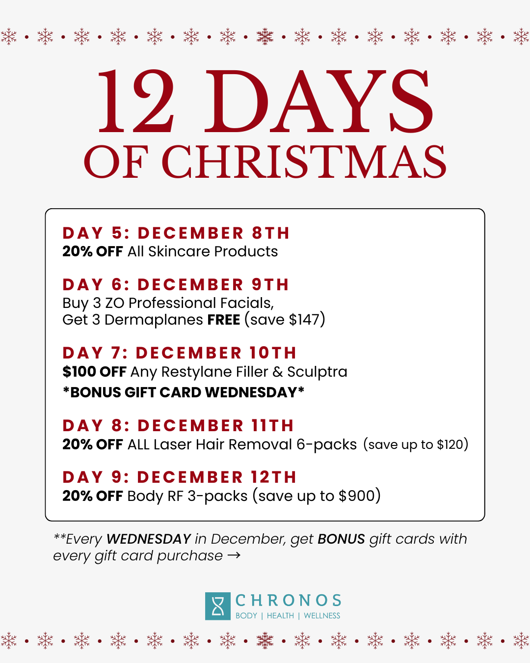 Metairie med spa and wellness clinic Christmas Specials | Chronos BHW