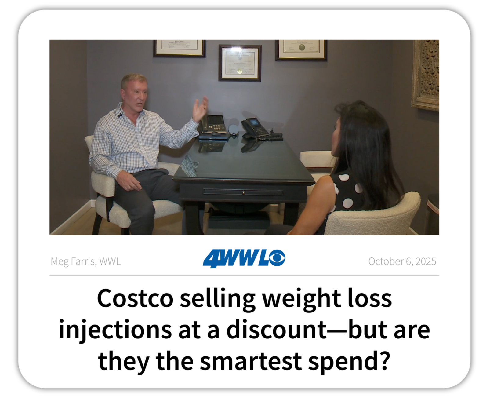 Dr. Scott WWL interview with Meg Farris on Costco semaglutide launch