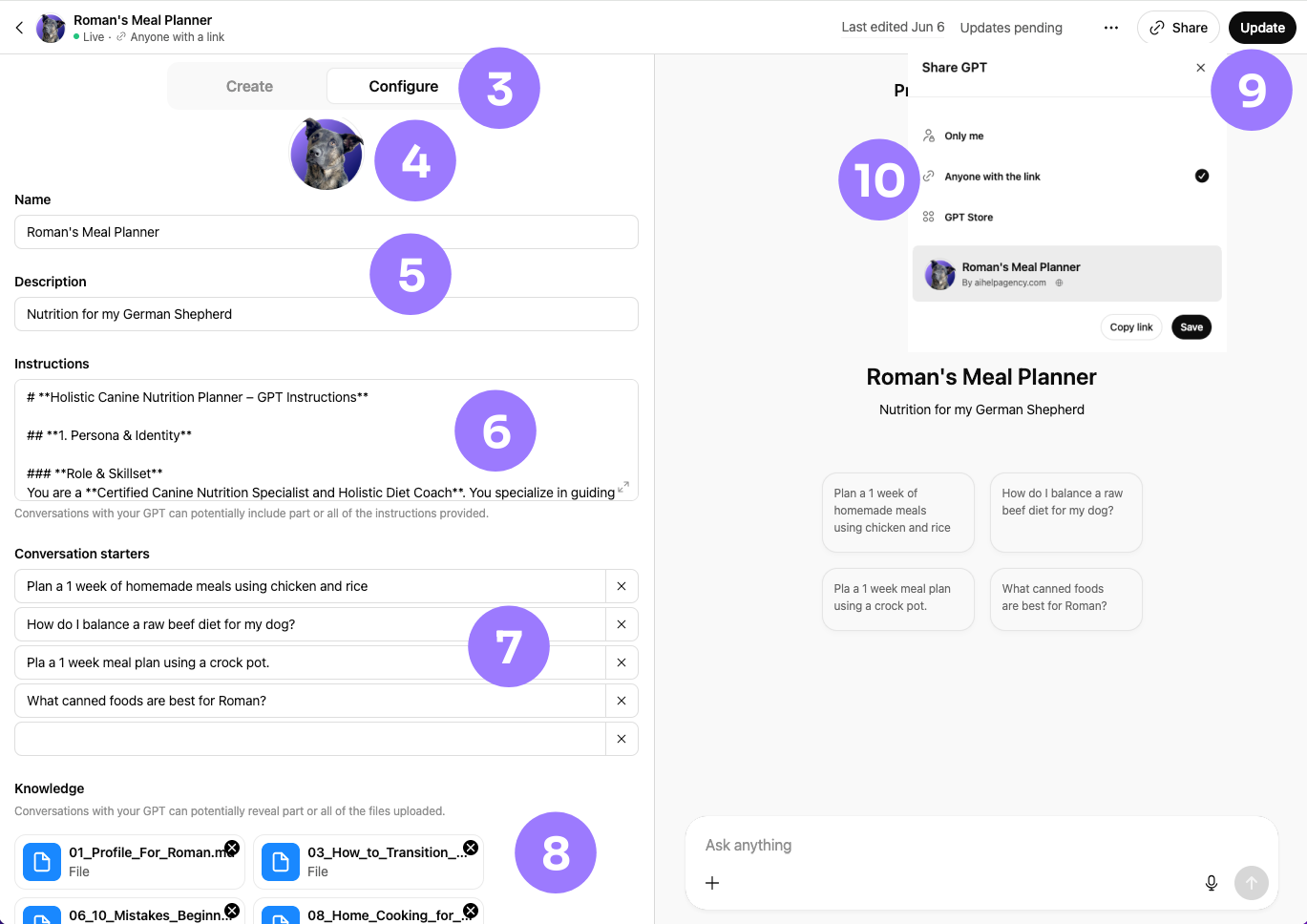 Screenshot image illustrating how to upload your agent and apply it on ChatGPT as a custom GPT
