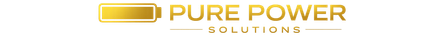 Logo van Pure Power Solutions, goudkleurig, met een batterij-icoon en de tekst "Pure Power Solutions".